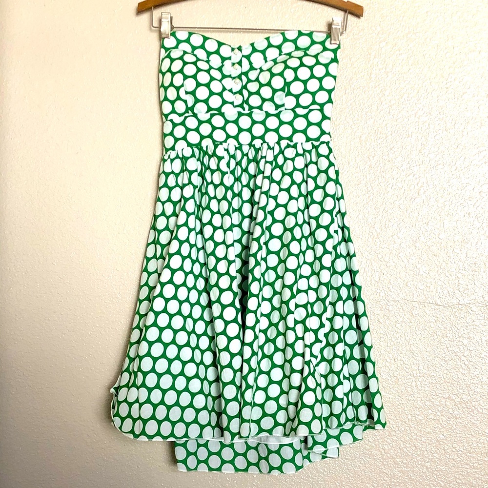 Green Polka Dot Strapless Dress by GRACIA